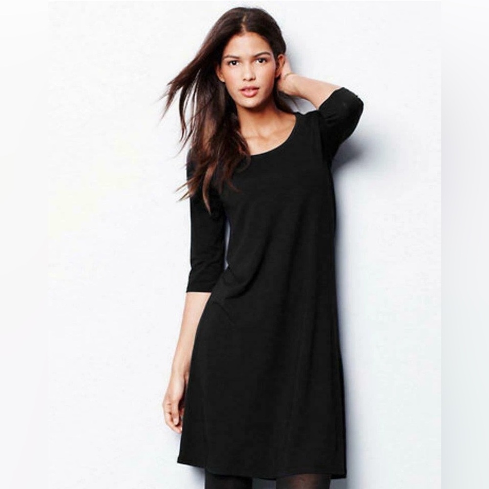 Eileen Fisher Black Viscose Jersey Ballet Neck Tunic Dress | Size MP Petite